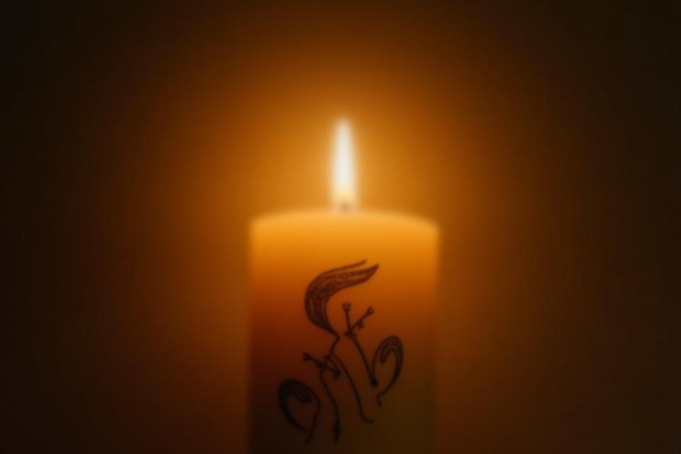 Handcrafted candle with soft light and element related to the cause