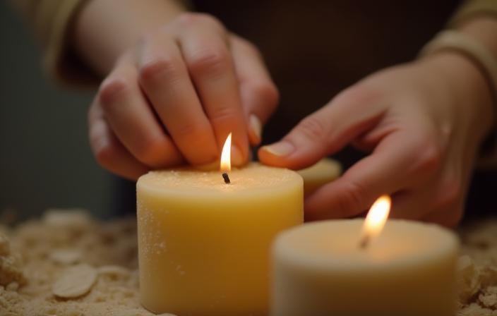 Hands crafting a candle, showing artisanal process